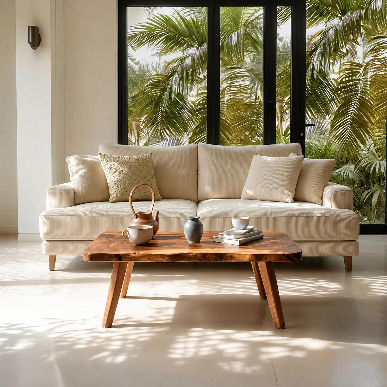 Live Edge Slab Coffee Table with Angled Legs in Natural Solid Wood - Rustiracraft