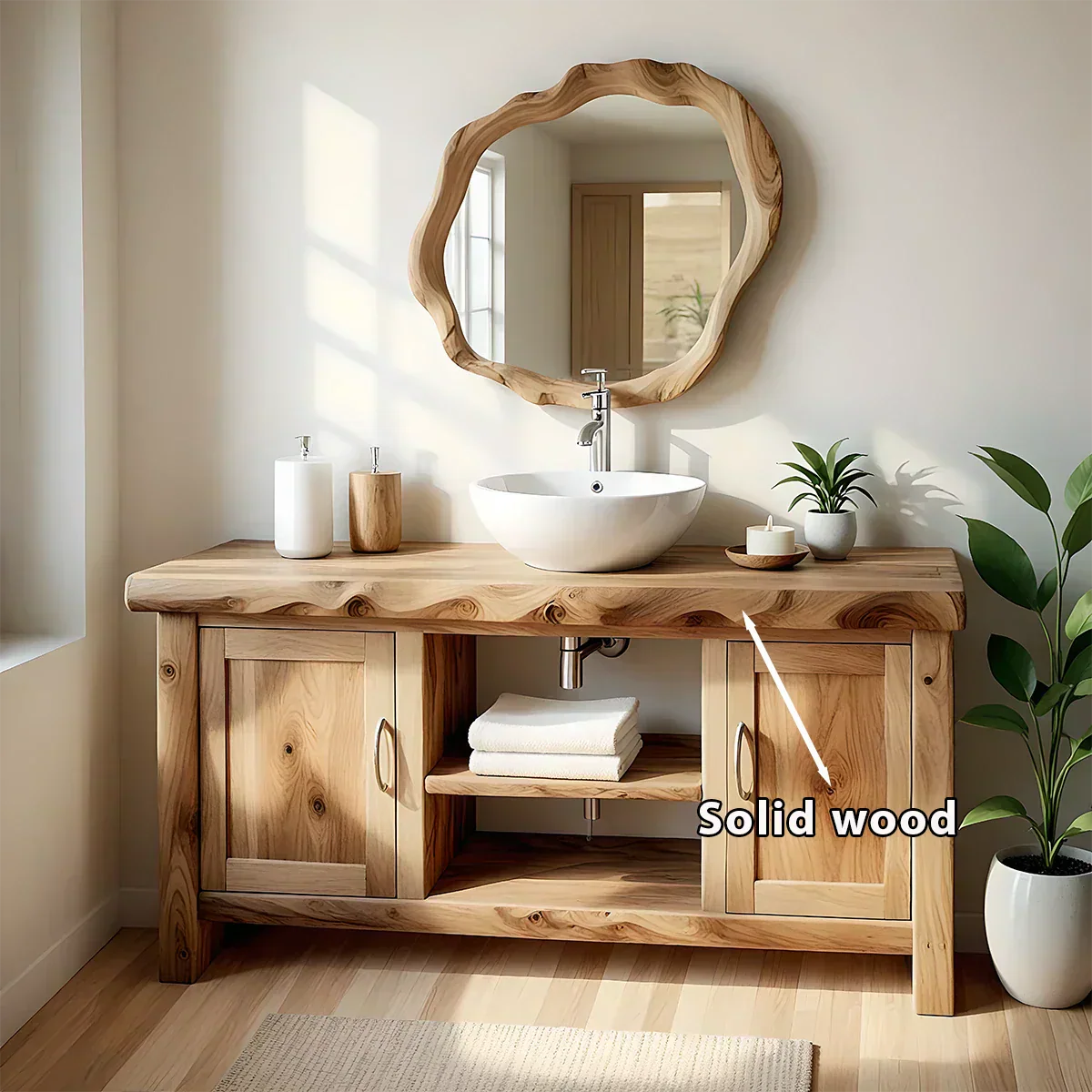 Live Edge Solid Wood Bathroom Vanity – Japandi Minimalist - Rustiracraft 