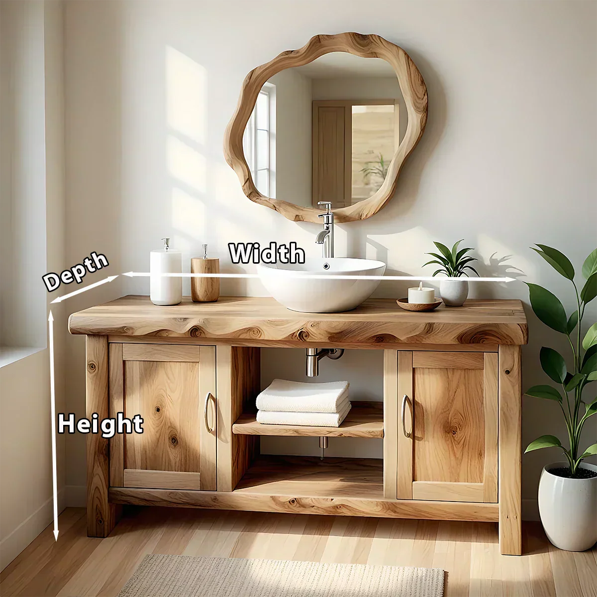 Live Edge Solid Wood Bathroom Vanity – Japandi Minimalist - Rustiracraft 