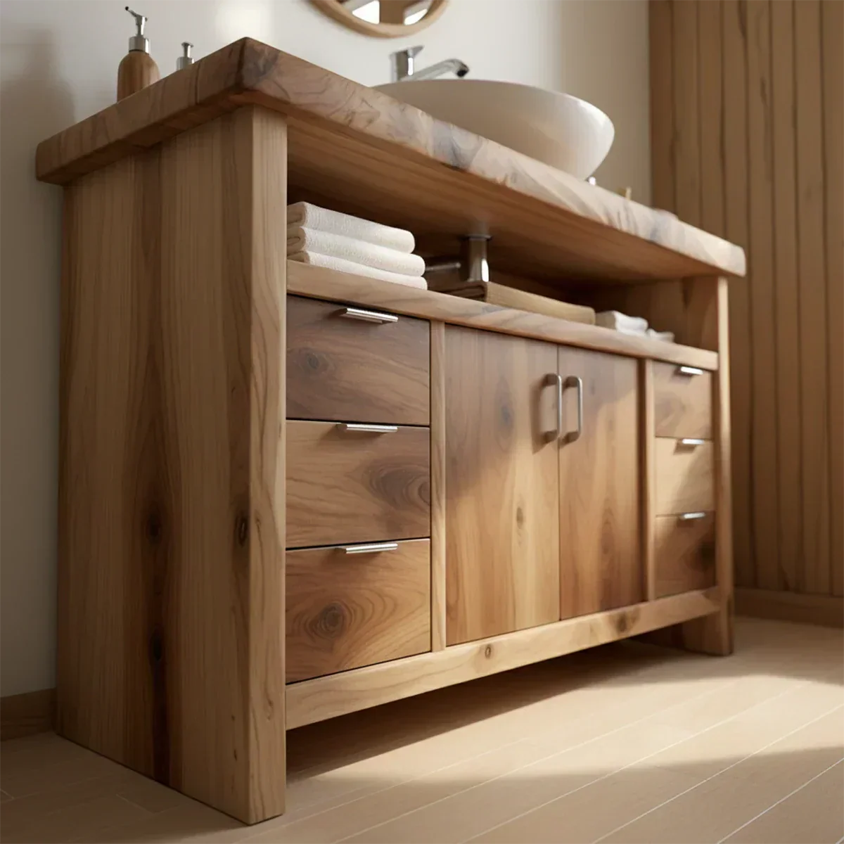 Live Edge Solid Wood Bathroom Vanity – Japandi Rustic Design - Rustiracraft 