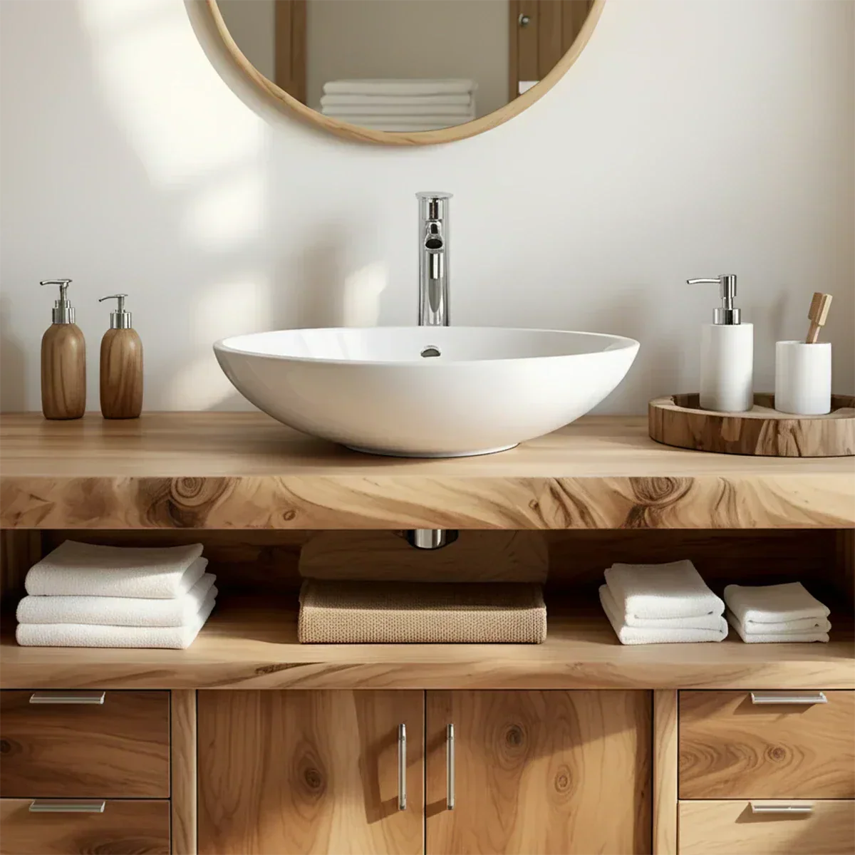 Live Edge Solid Wood Bathroom Vanity – Japandi Rustic Design - Rustiracraft 