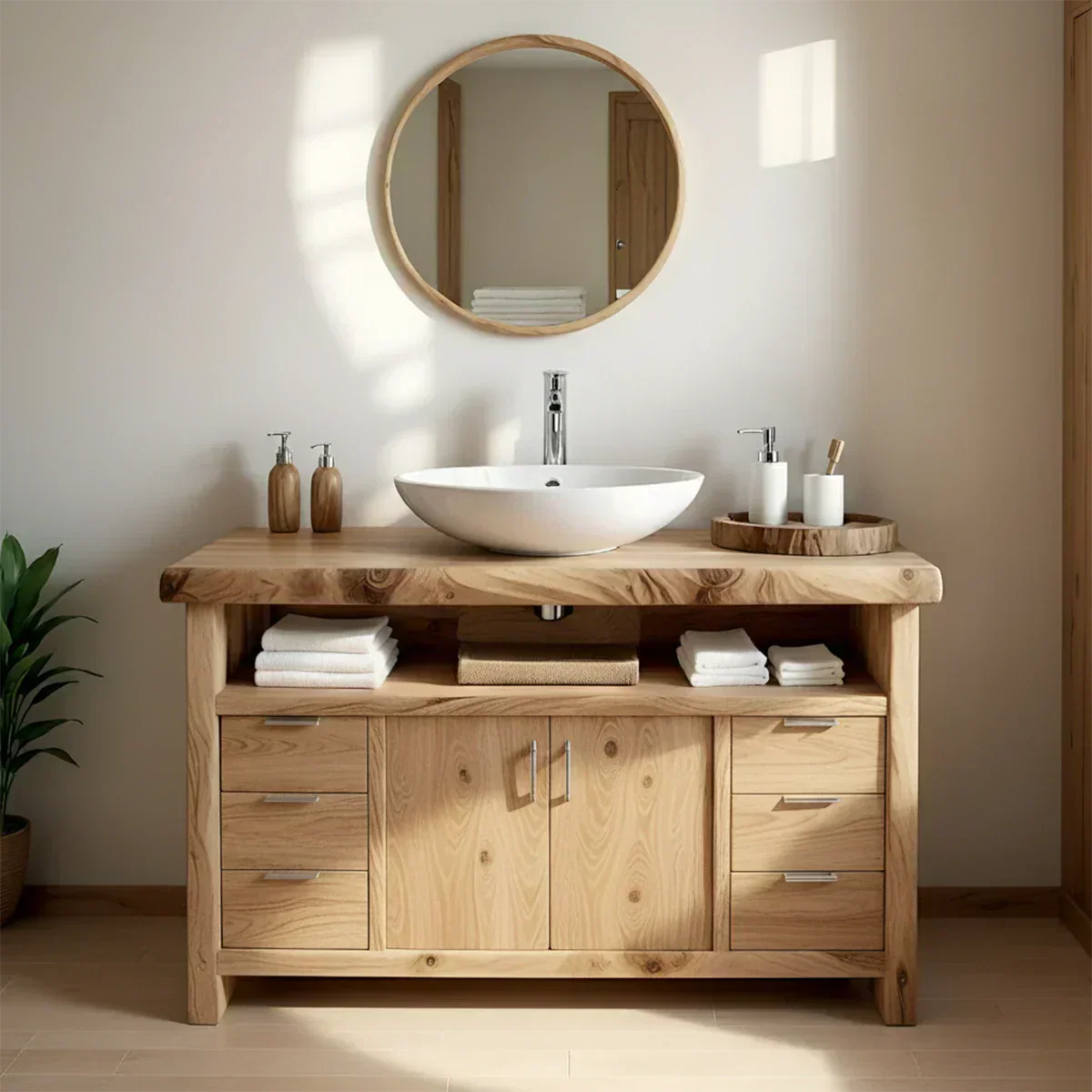 Live Edge Solid Wood Bathroom Vanity – Japandi Rustic Design - Rustiracraft 