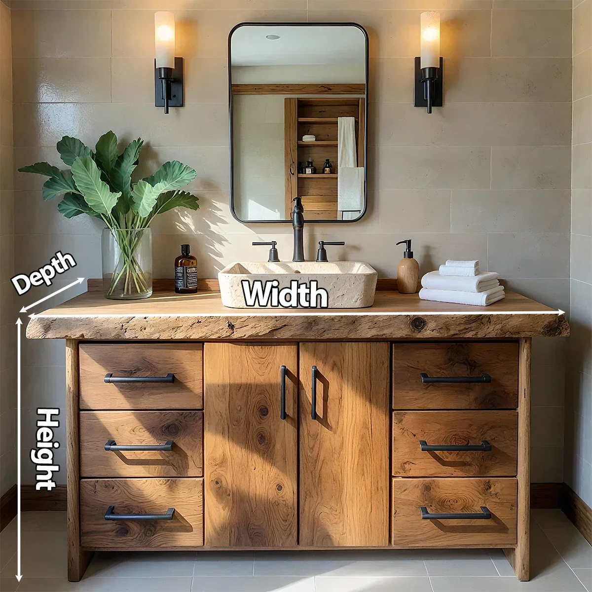 Live Edge Solid Wood Bathroom Vanity – Rustic Wabi-Sabi Cabinet - Rustiracraft 