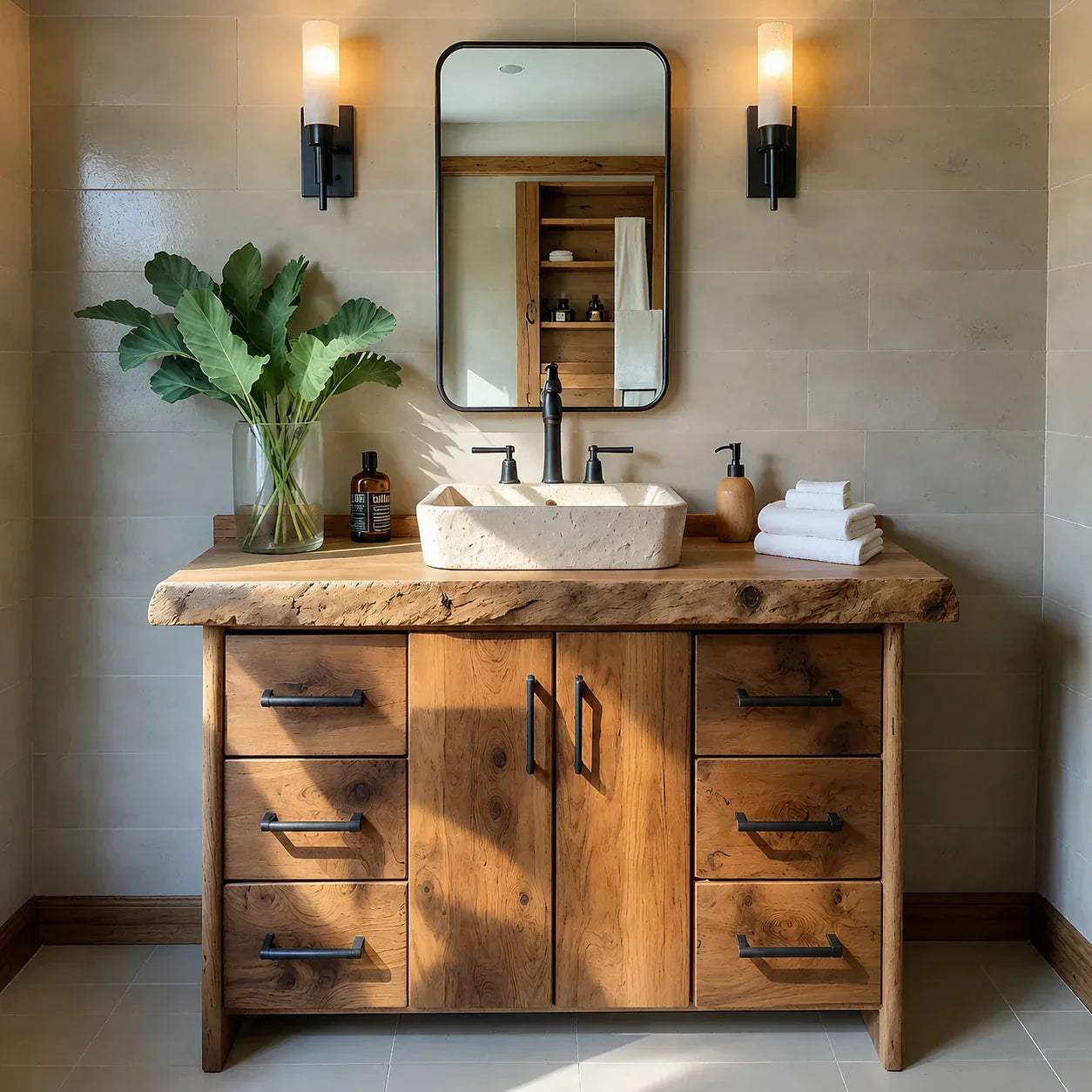 Live Edge Solid Wood Bathroom Vanity – Rustic Wabi-Sabi Cabinet - Rustiracraft