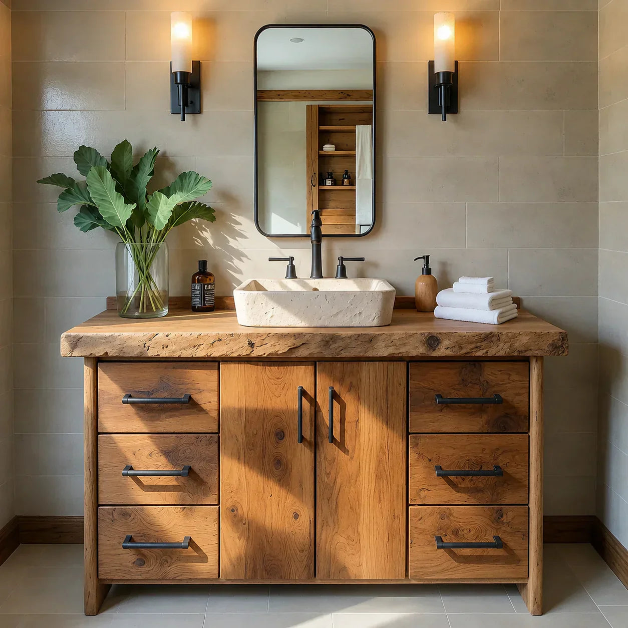 Live Edge Solid Wood Bathroom Vanity – Rustic Wabi-Sabi Cabinet - Rustiracraft