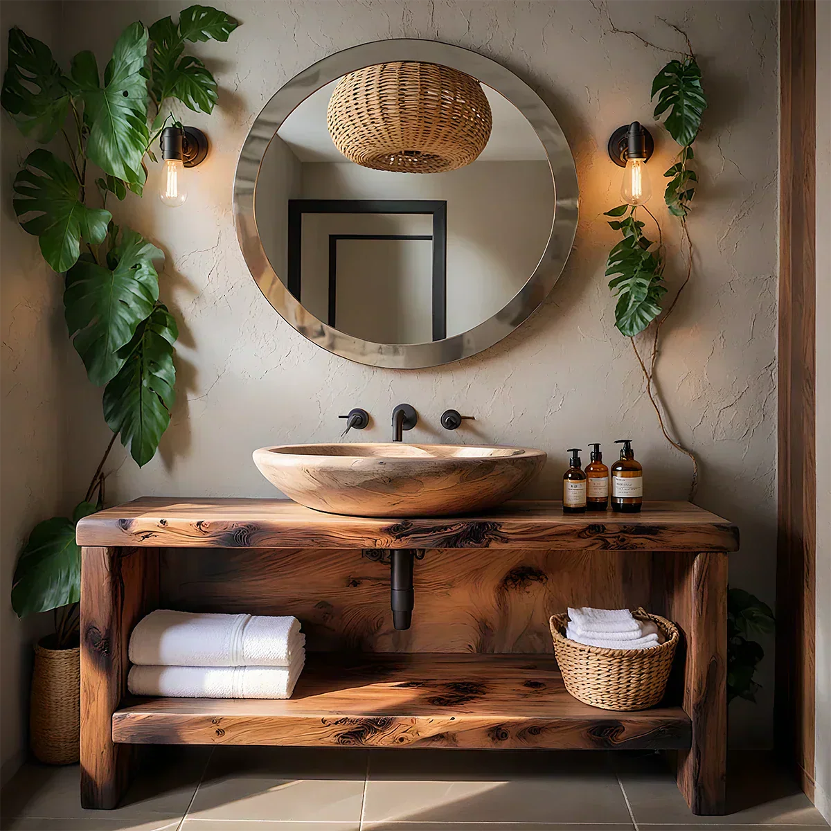 Live-Edge Solid Wood Bathroom Vanity - Rustiracraft 