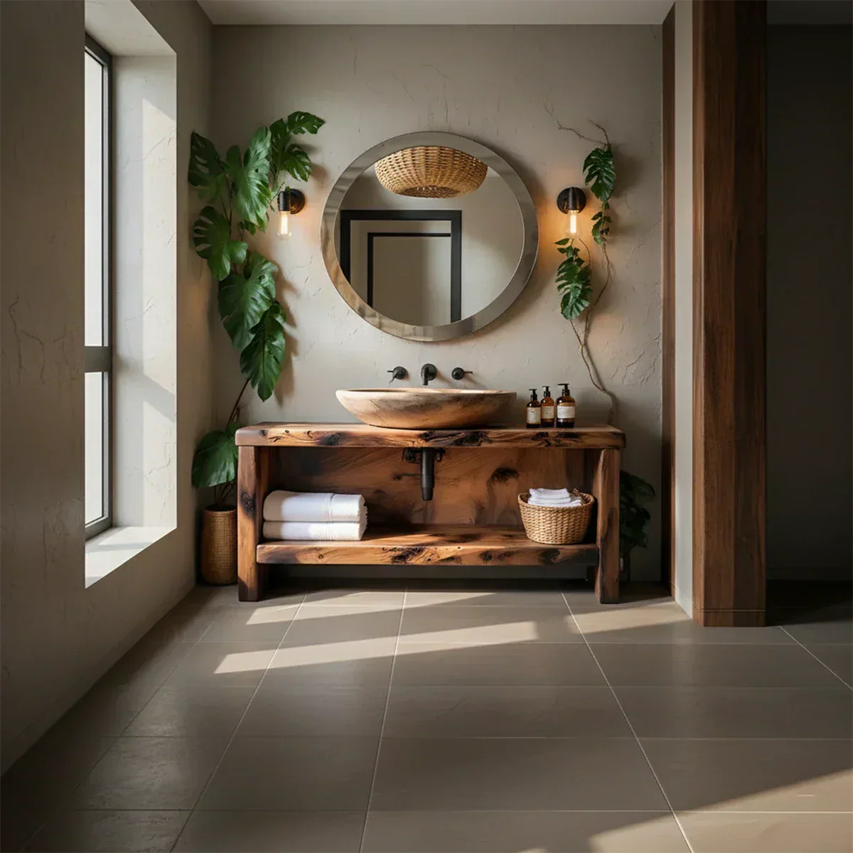 Live-Edge Solid Wood Bathroom Vanity - Rustiracraft 