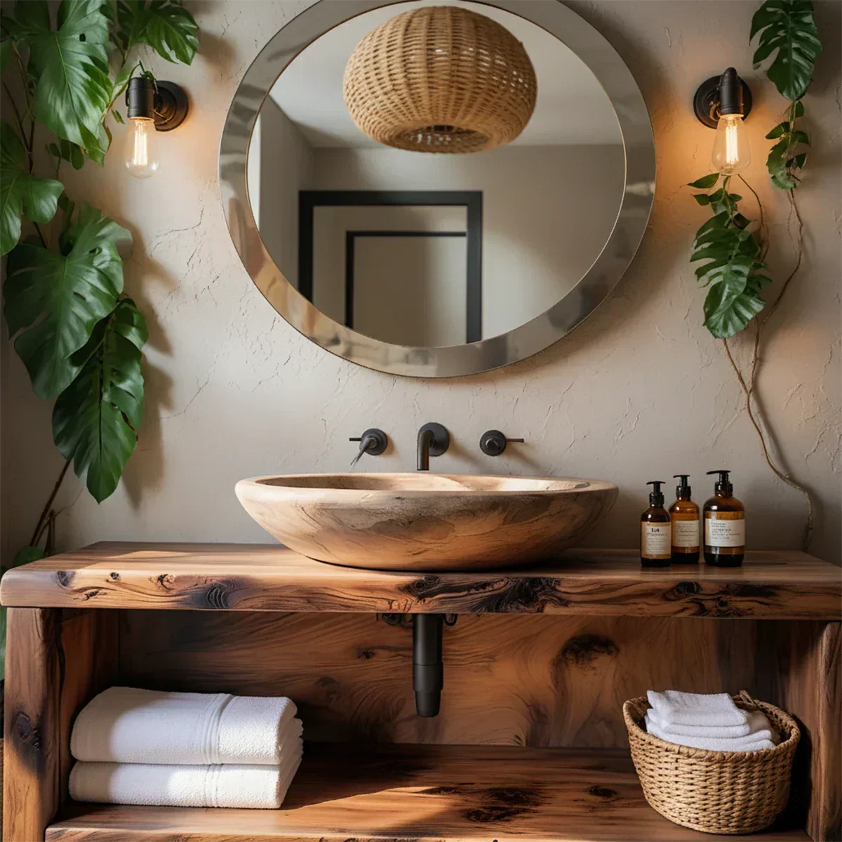 Live-Edge Solid Wood Bathroom Vanity - Rustiracraft 