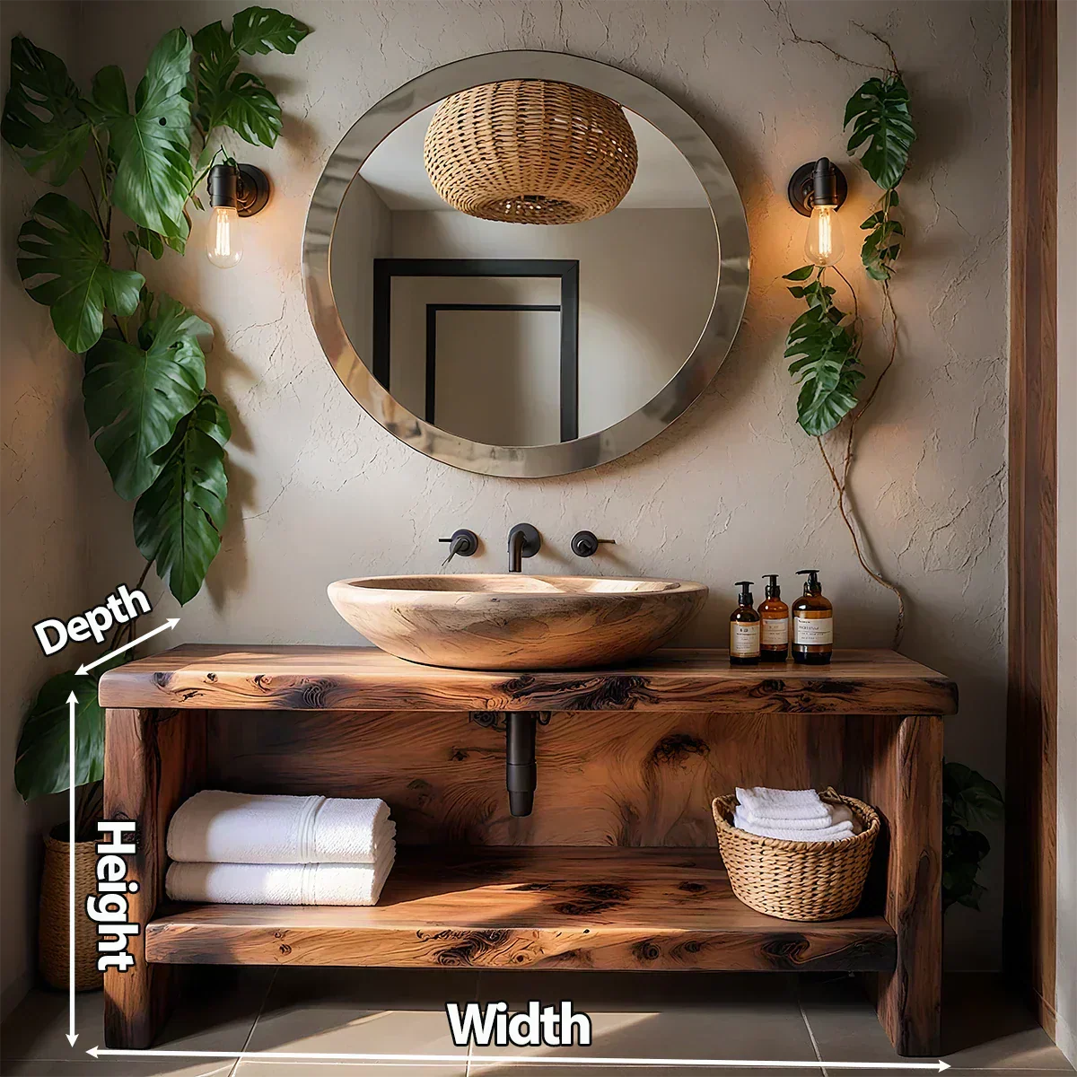 Live-Edge Solid Wood Bathroom Vanity - Rustiracraft 