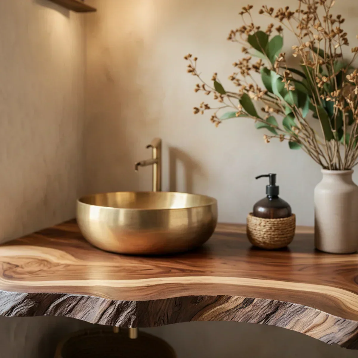 Live Edge Solid Wood Bathroom Vanity Shelf – Custom Floating Slab - Rustiracraft 