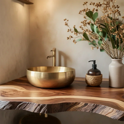 Live Edge Solid Wood Bathroom Vanity Shelf – Custom Floating Slab - Rustiracraft 