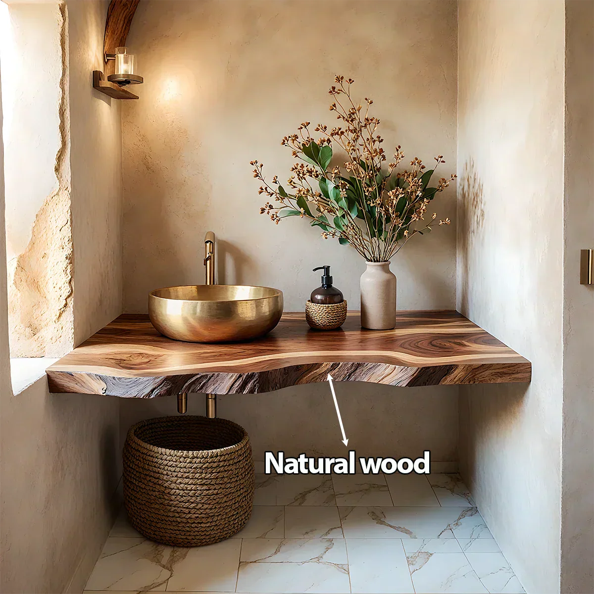Live Edge Solid Wood Bathroom Vanity Shelf – Custom Floating Slab - Rustiracraft 