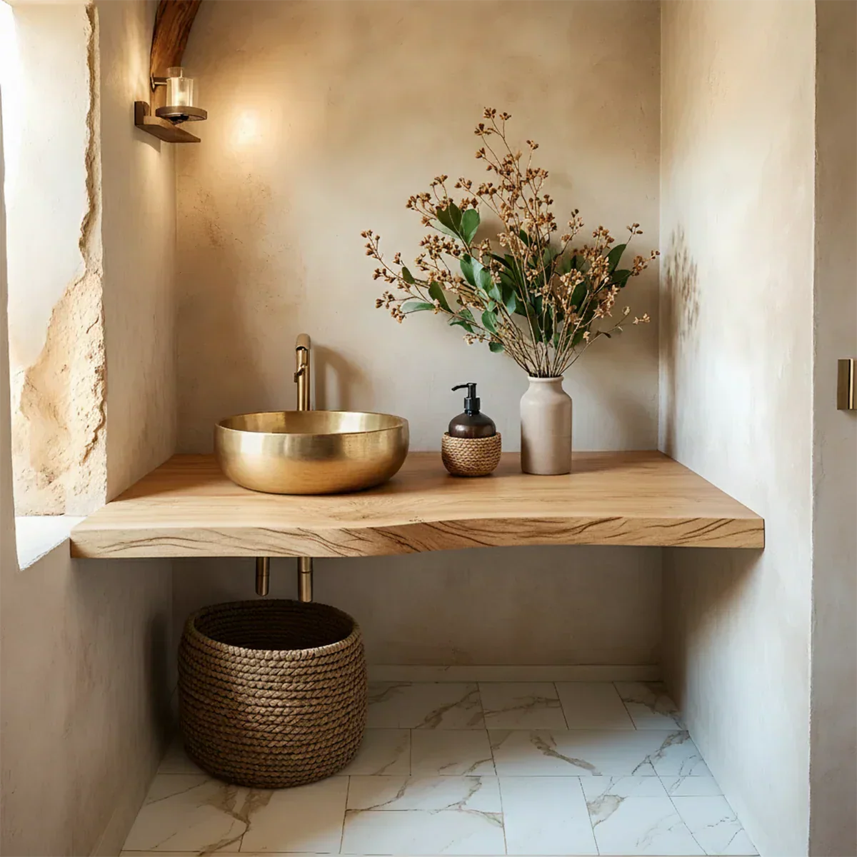 Live Edge Solid Wood Bathroom Vanity Shelf – Custom Floating Slab - Rustiracraft 