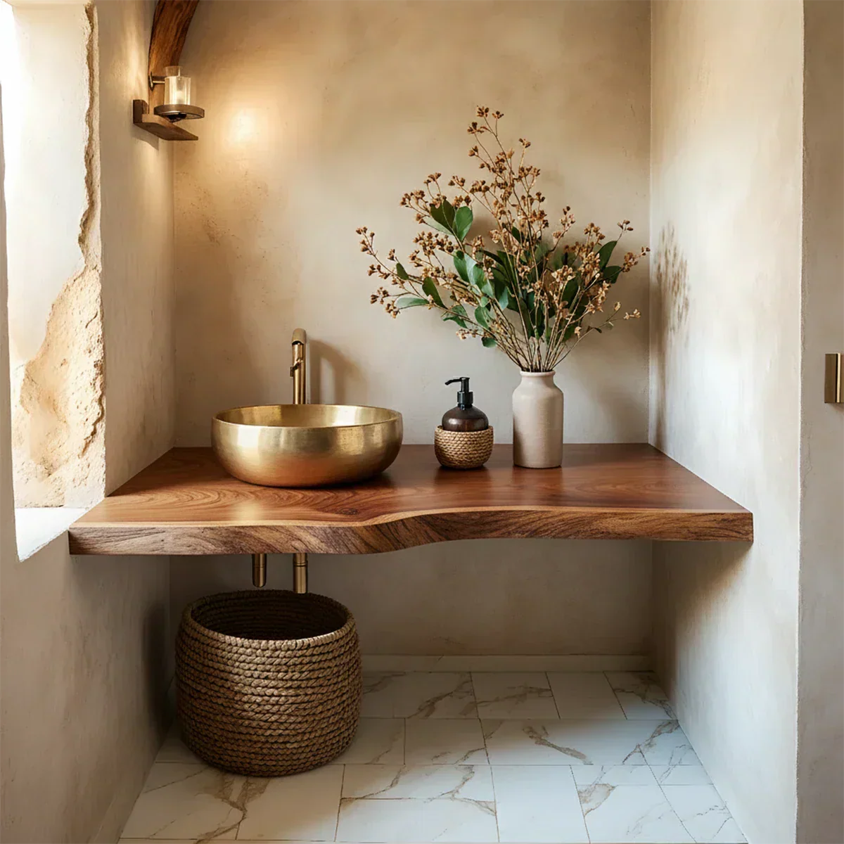 Live Edge Solid Wood Bathroom Vanity Shelf – Custom Floating Slab - Rustiracraft 
