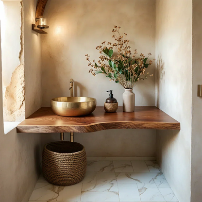 Live Edge Solid Wood Bathroom Vanity Shelf – Custom Floating Slab - Rustiracraft 