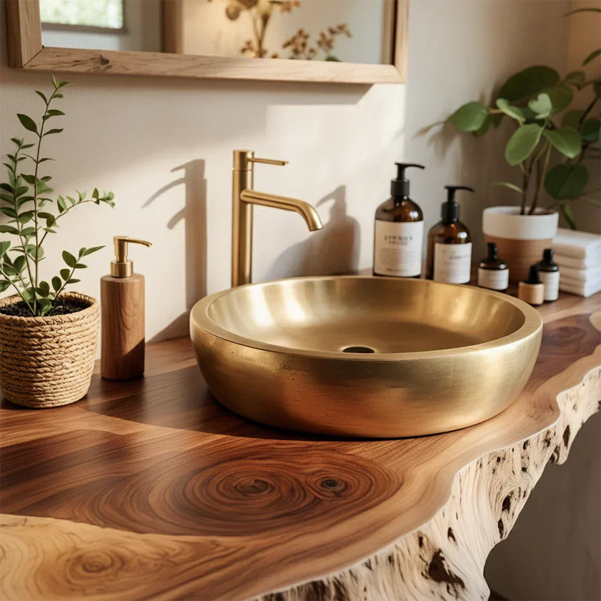 Live Edge Solid Wood Bathroom Vanity Shelf | Natural Design - Rustiracraft 