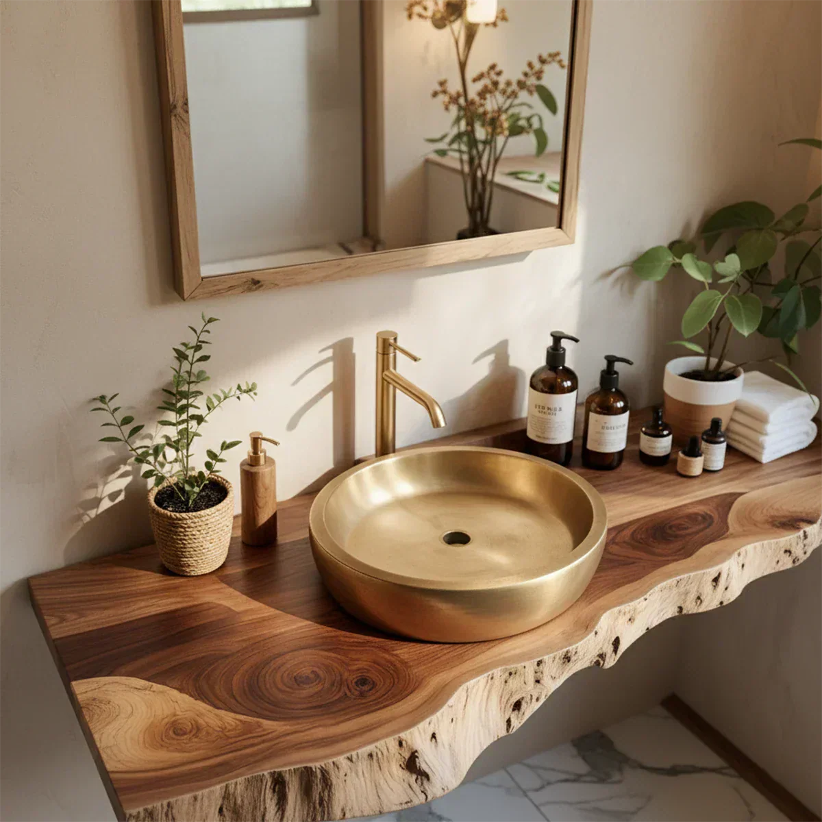 Live Edge Solid Wood Bathroom Vanity Shelf | Natural Design - Rustiracraft 
