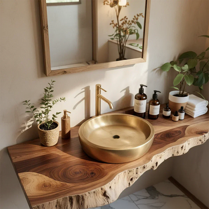 Live Edge Solid Wood Bathroom Vanity Shelf | Natural Design - Rustiracraft 