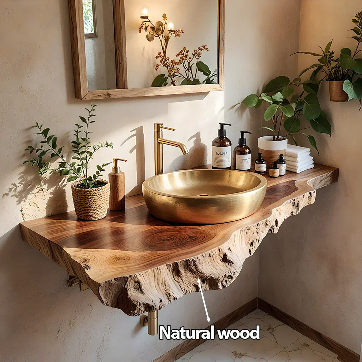 Live Edge Solid Wood Bathroom Vanity Shelf | Natural Design - Rustiracraft 