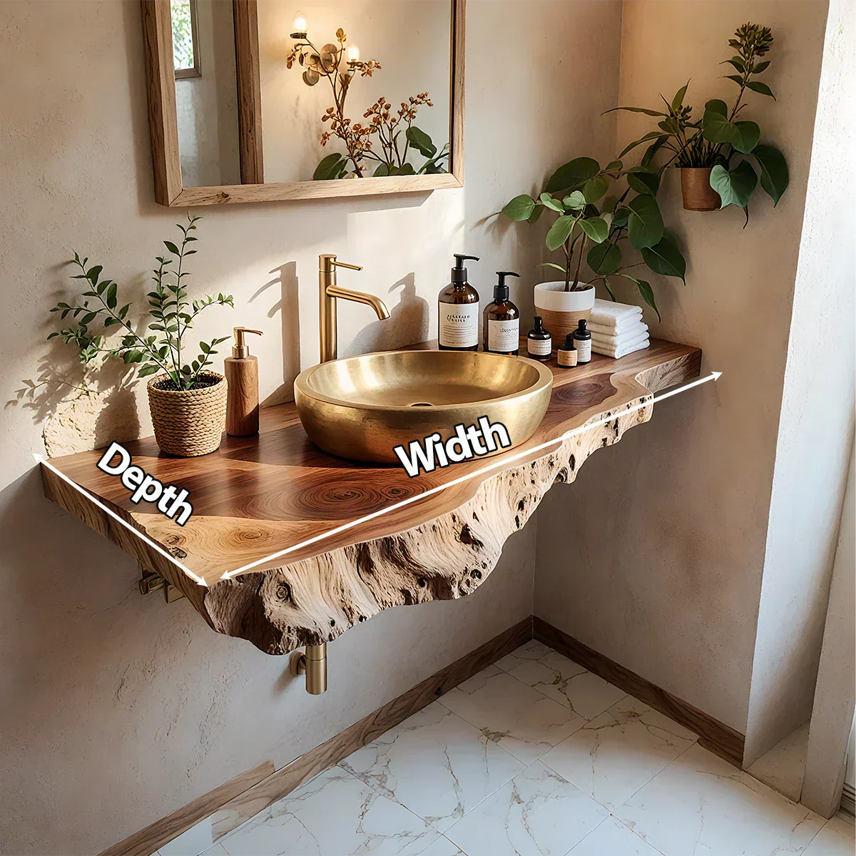 Live Edge Solid Wood Bathroom Vanity Shelf | Natural Design - Rustiracraft 