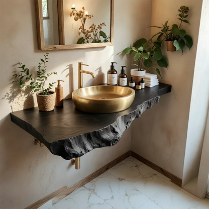 Live Edge Solid Wood Bathroom Vanity Shelf | Natural Design - Rustiracraft 