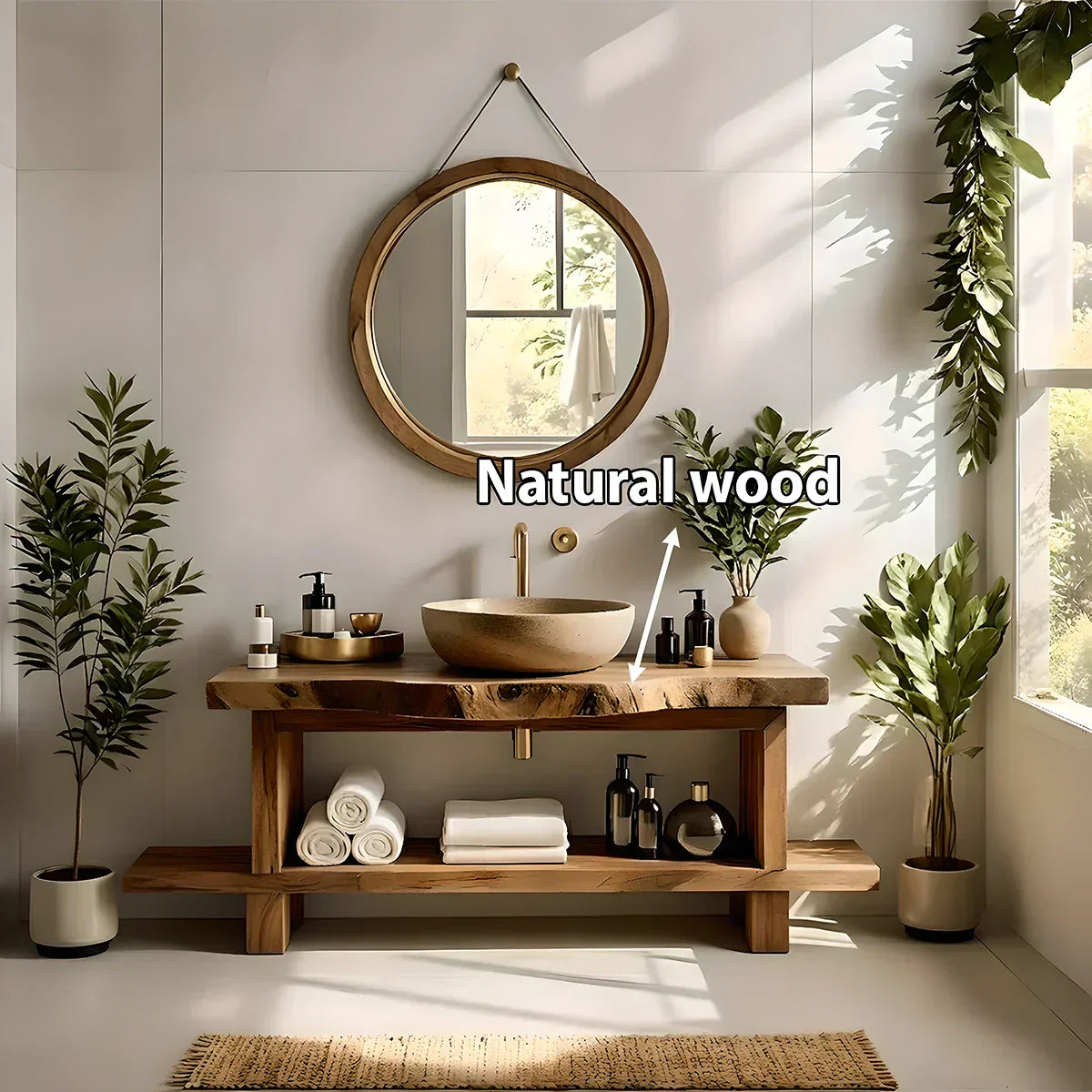 Live Edge Solid Wood Bathroom Vanity with Open Shelf – Handmade - Rustiracraft 