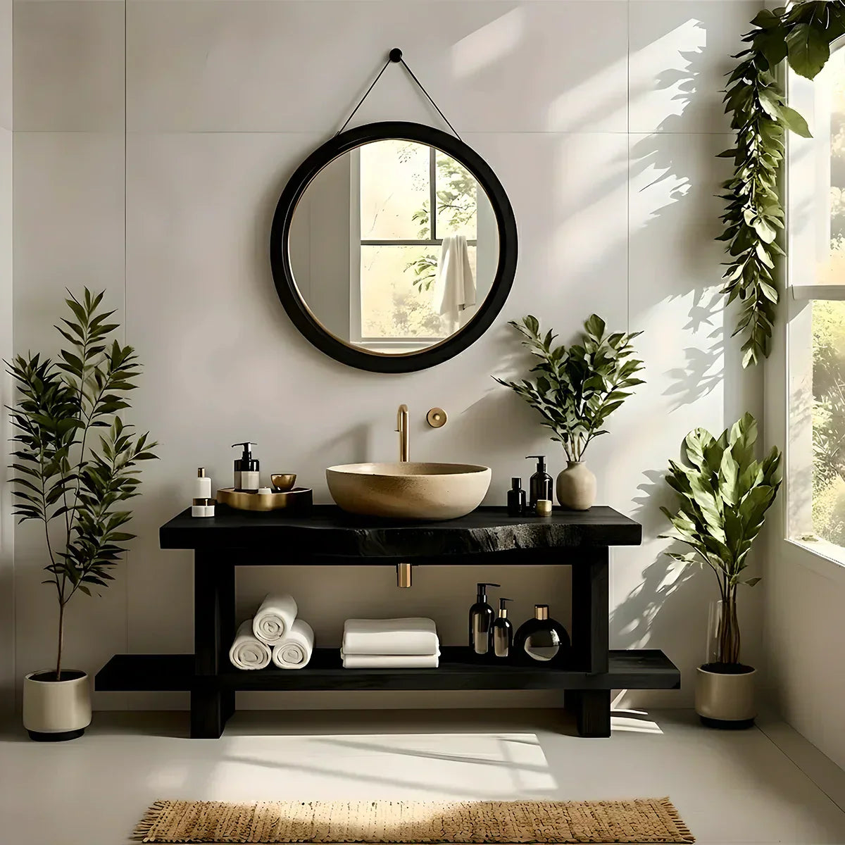 Live Edge Solid Wood Bathroom Vanity with Open Shelf – Handmade - Rustiracraft 