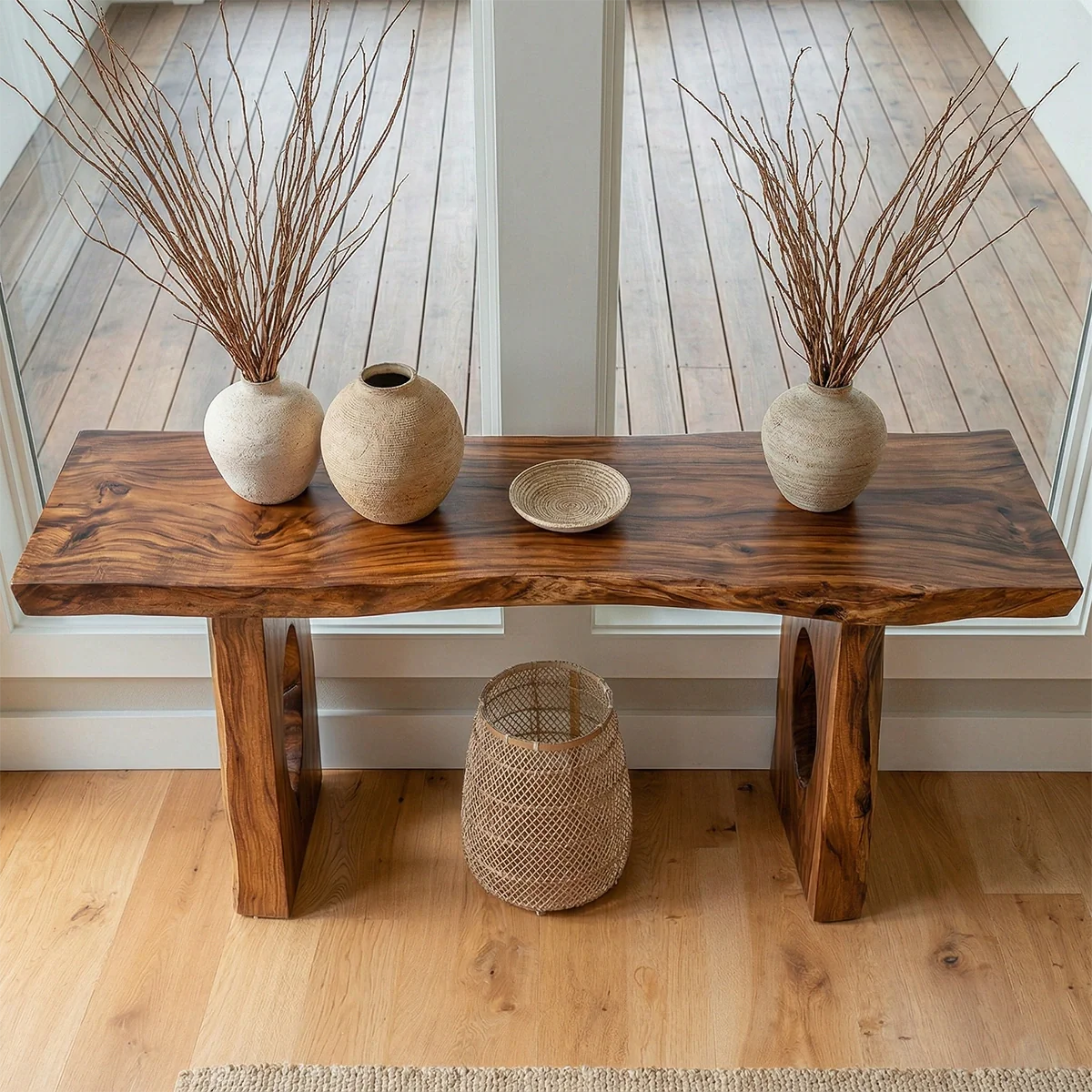 Live Edge Solid Wood Console Table with Sculptural Organic Base - Rustiracraft