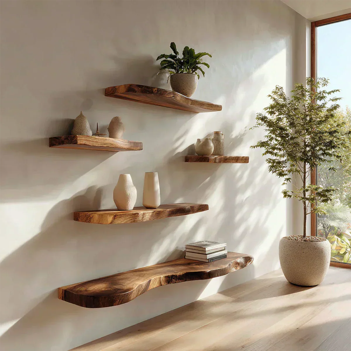 Live-Edge Solid Wood Floating Shelf – Warm Minimalist Accent - Rustiracraft