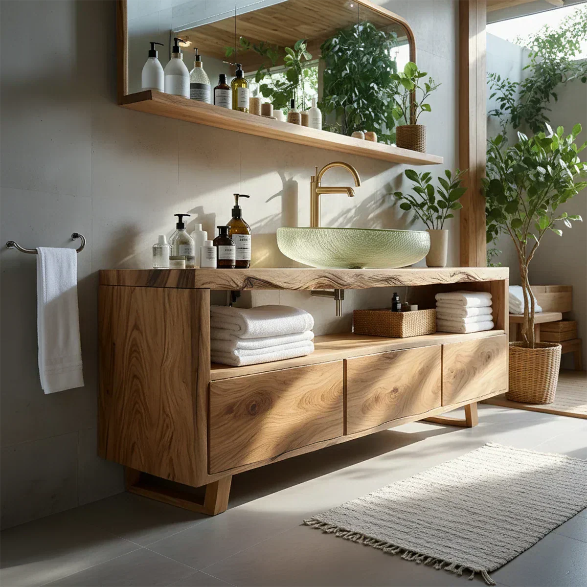 Live Edge Solid Wood Vanity with Storage – Japandi Spa Bathroom Console - Rustiracraft 