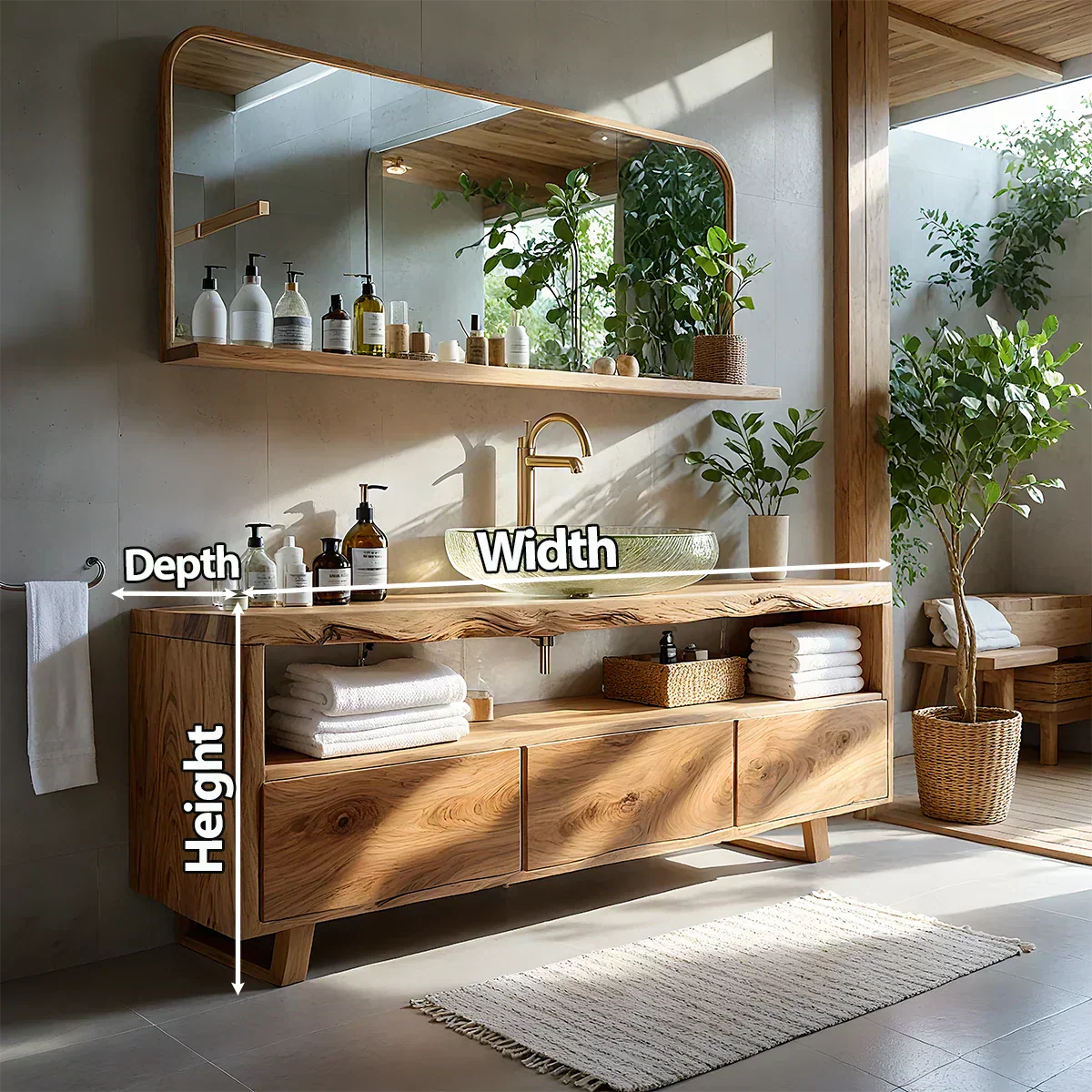 Live Edge Solid Wood Vanity with Storage – Japandi Spa Bathroom Console - Rustiracraft 
