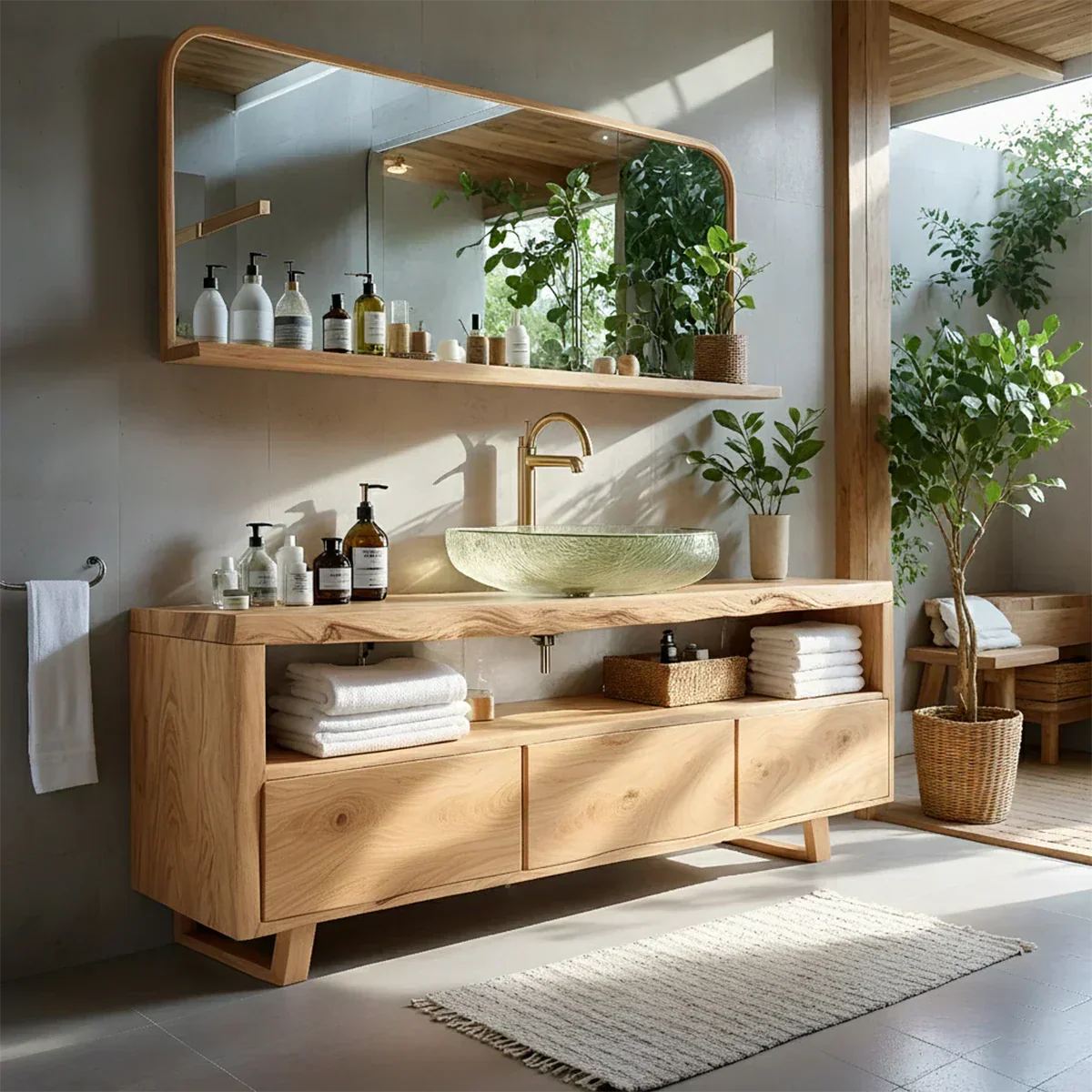 Live Edge Solid Wood Vanity with Storage – Japandi Spa Bathroom Console - Rustiracraft 