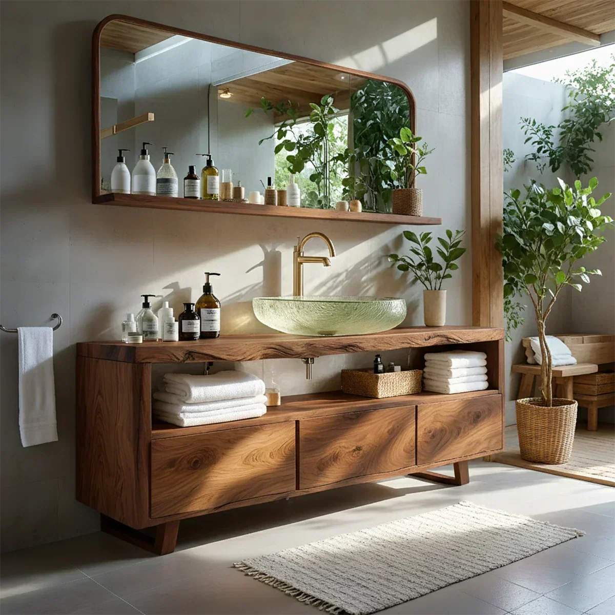 Live Edge Solid Wood Vanity with Storage – Japandi Spa Bathroom Console - Rustiracraft 