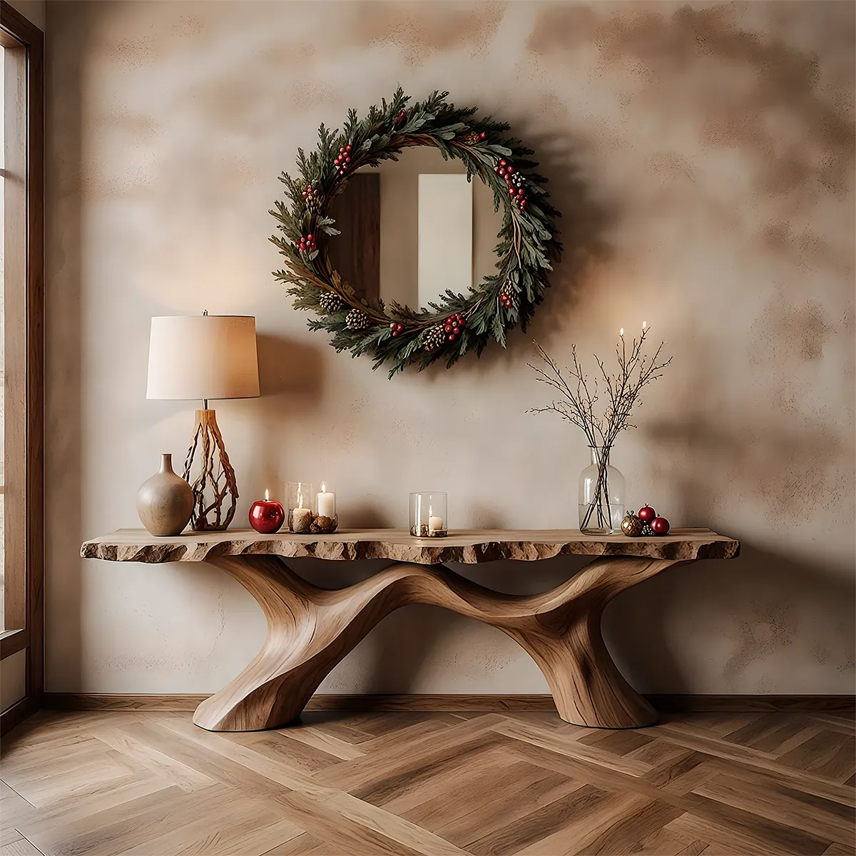 Live Edge Walnut Console Table – Handcrafted Wave Base - Rustiracraft 