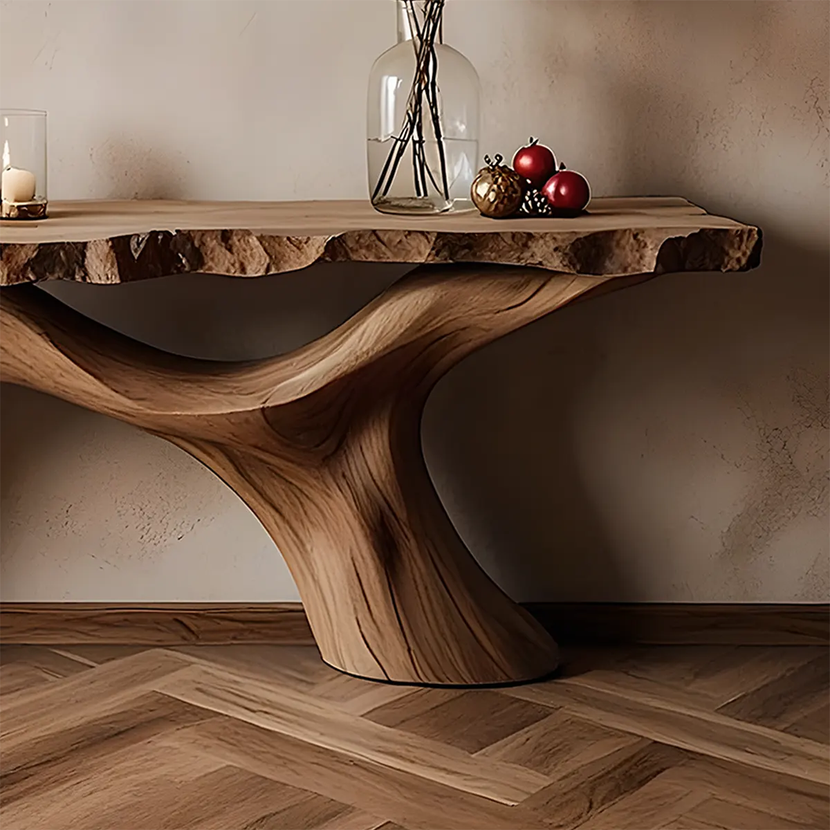 Live Edge Walnut Console Table – Handcrafted Wave Base - Rustiracraft 