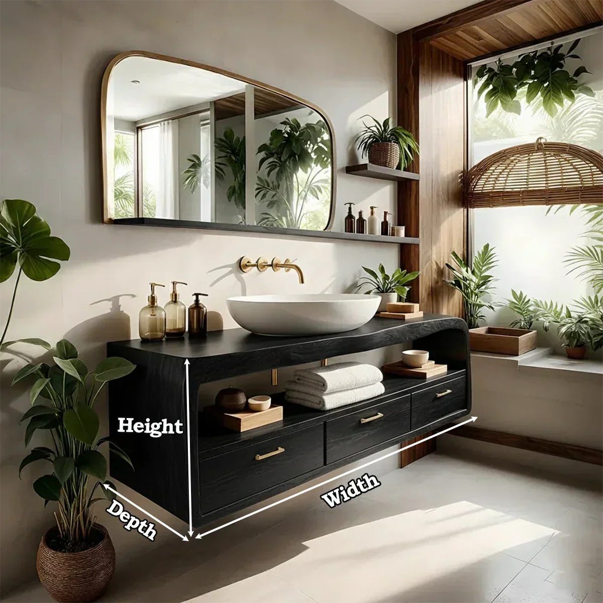 Live-Edge Walnut Finish Floating Bathroom Vanity - Solid Wood Bathroom Cabinet - Rustiracraft 