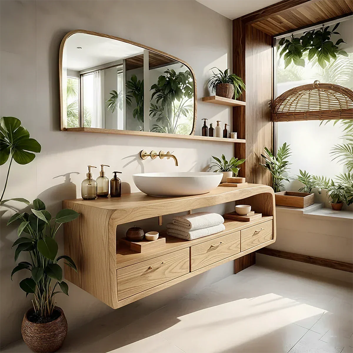 Live-Edge Walnut Finish Floating Bathroom Vanity - Solid Wood Bathroom Cabinet - Rustiracraft 