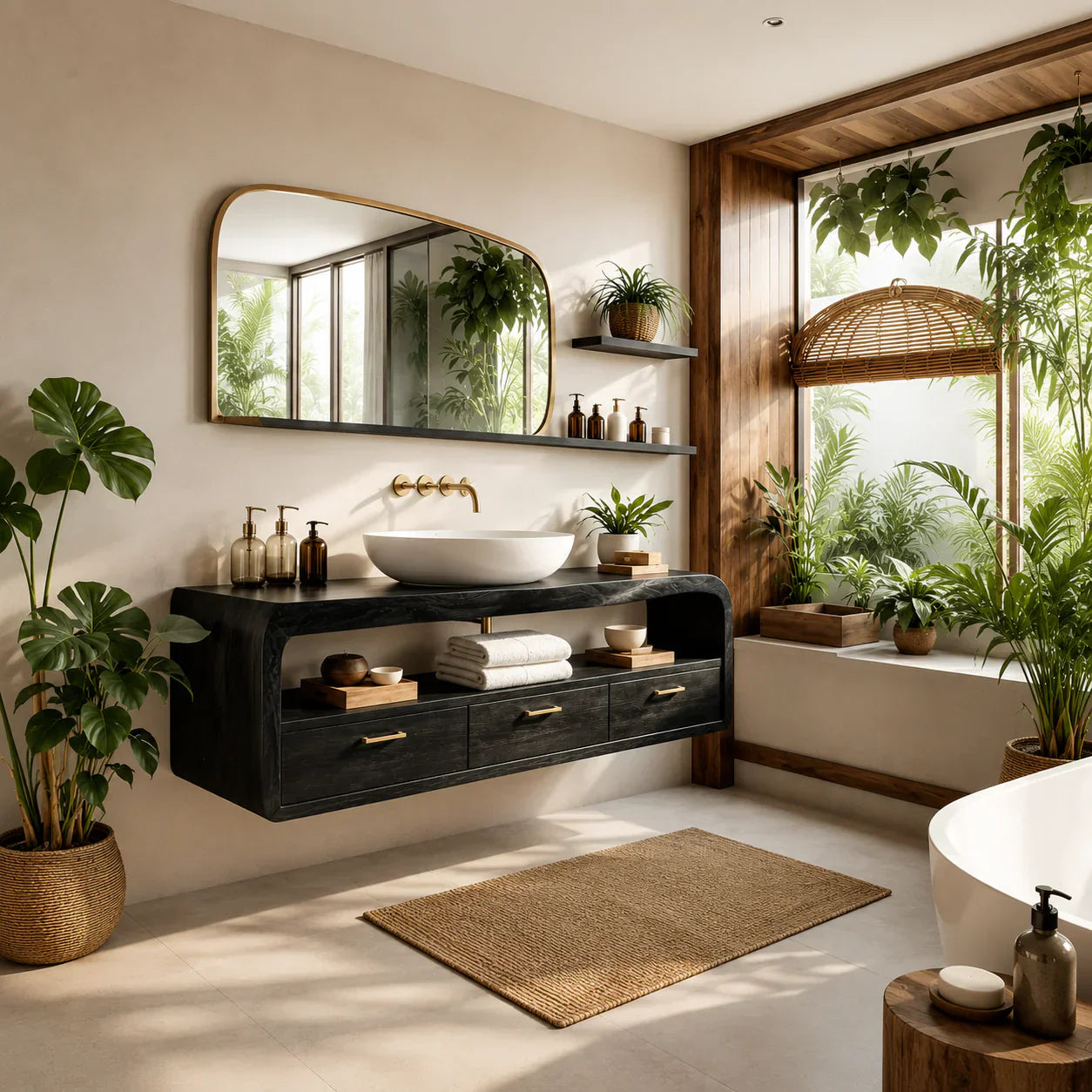 Live-Edge Walnut Finish Floating Bathroom Vanity - Solid Wood Bathroom Cabinet - Rustiracraft