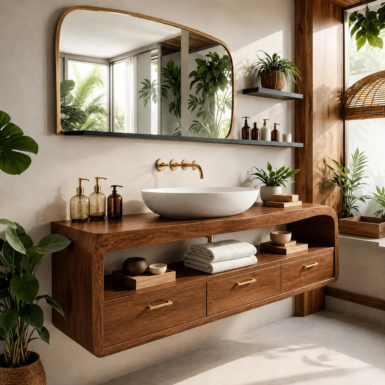 Live-Edge Walnut Finish Floating Bathroom Vanity - Solid Wood Bathroom Cabinet - Rustiracraft