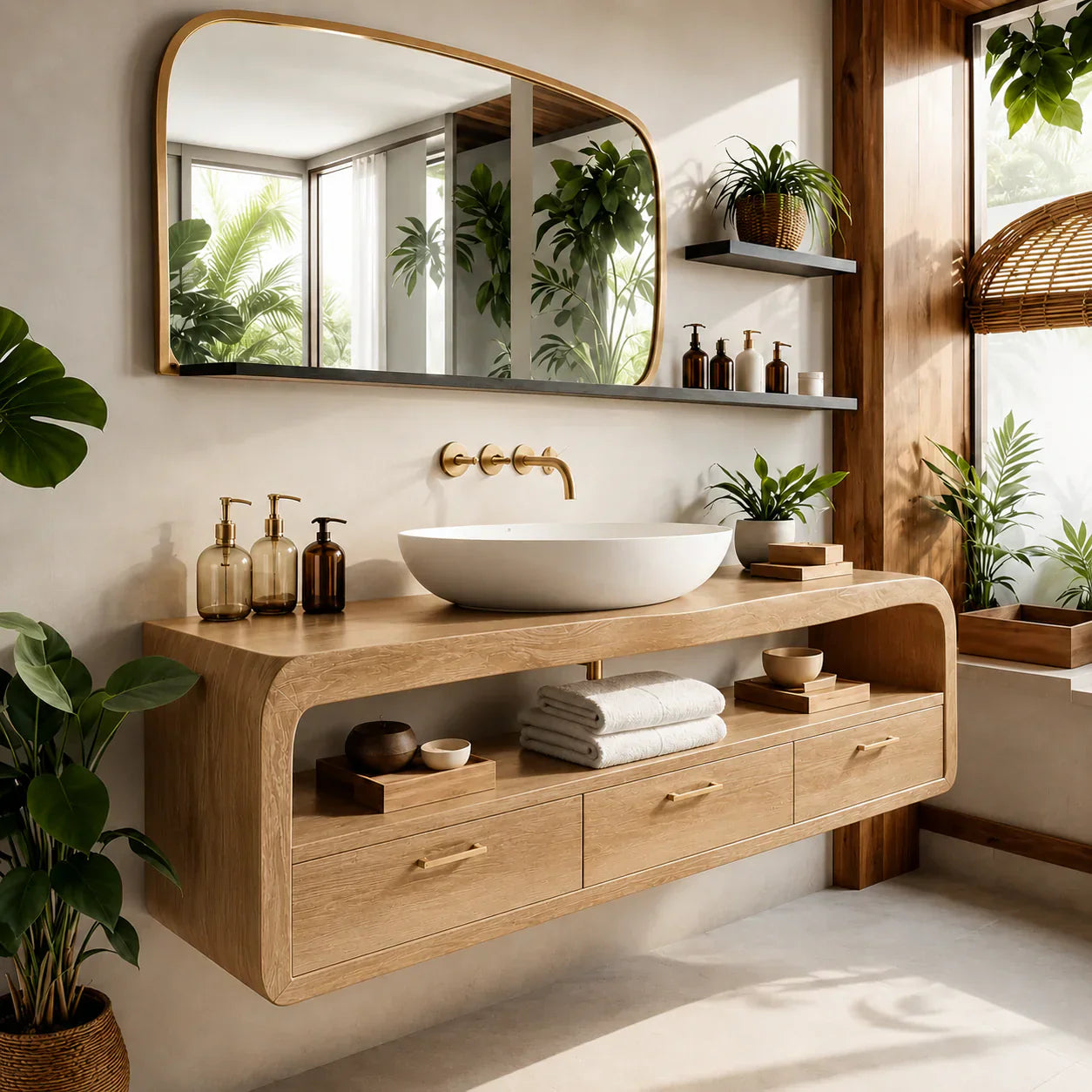 Live-Edge Walnut Finish Floating Bathroom Vanity - Solid Wood Bathroom Cabinet - Rustiracraft
