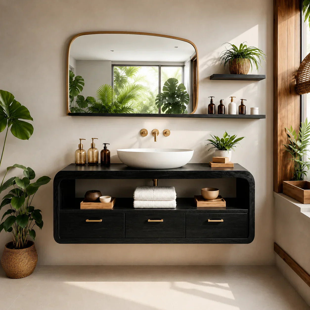 Live-Edge Walnut Finish Floating Bathroom Vanity - Solid Wood Bathroom Cabinet - Rustiracraft