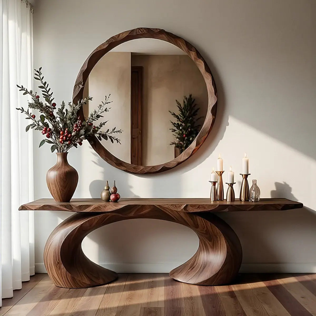 Loop Arc Walnut Console Table – Modern Handcrafted Design - Rustiracraft 