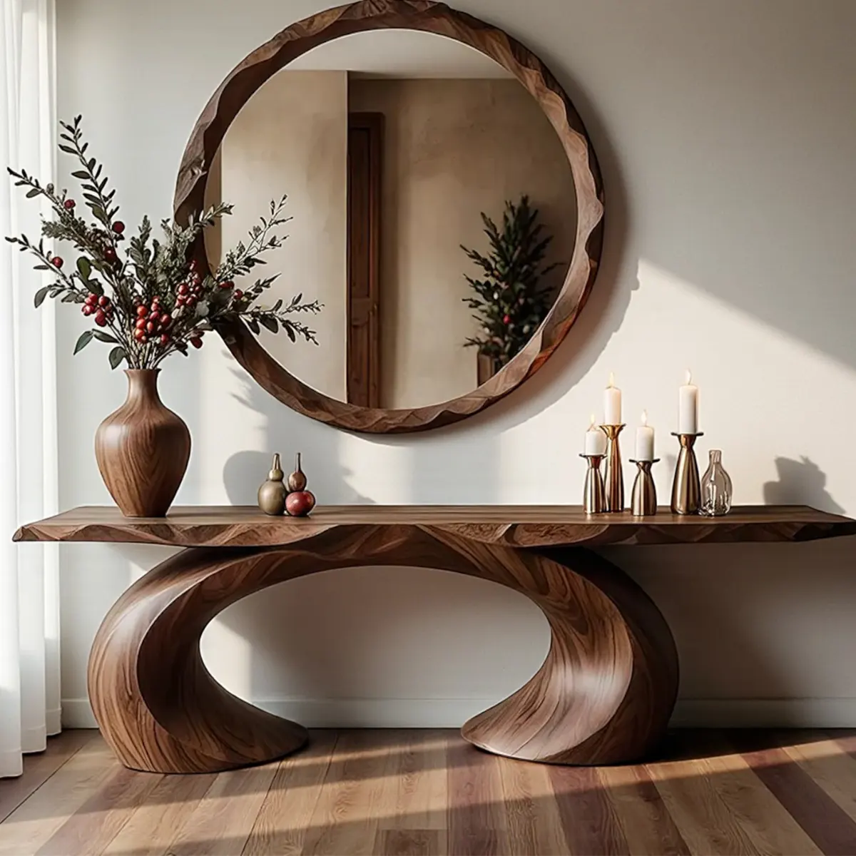 Loop Arc Walnut Console Table – Modern Handcrafted Design - Rustiracraft 