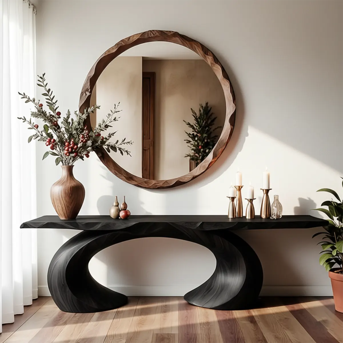 Loop Arc Walnut Console Table – Modern Handcrafted Design - Rustiracraft 