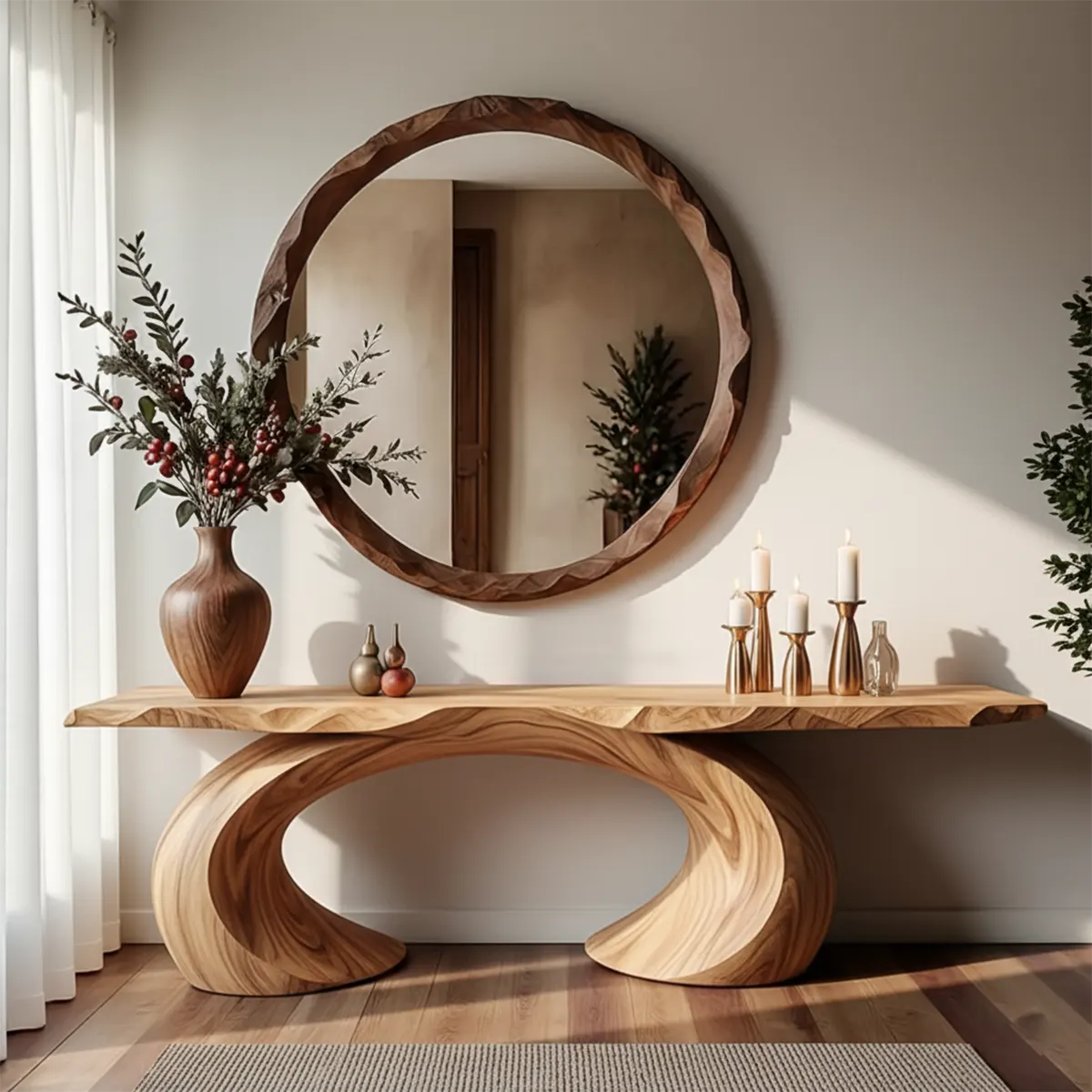 Loop Arc Walnut Console Table – Modern Handcrafted Design - Rustiracraft 