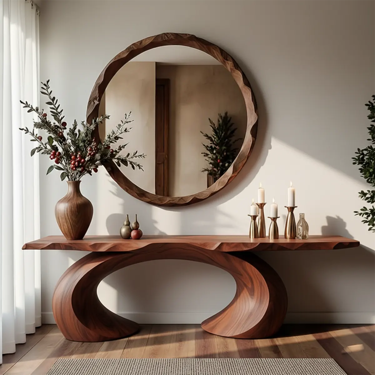 Loop Arc Walnut Console Table – Modern Handcrafted Design - Rustiracraft 