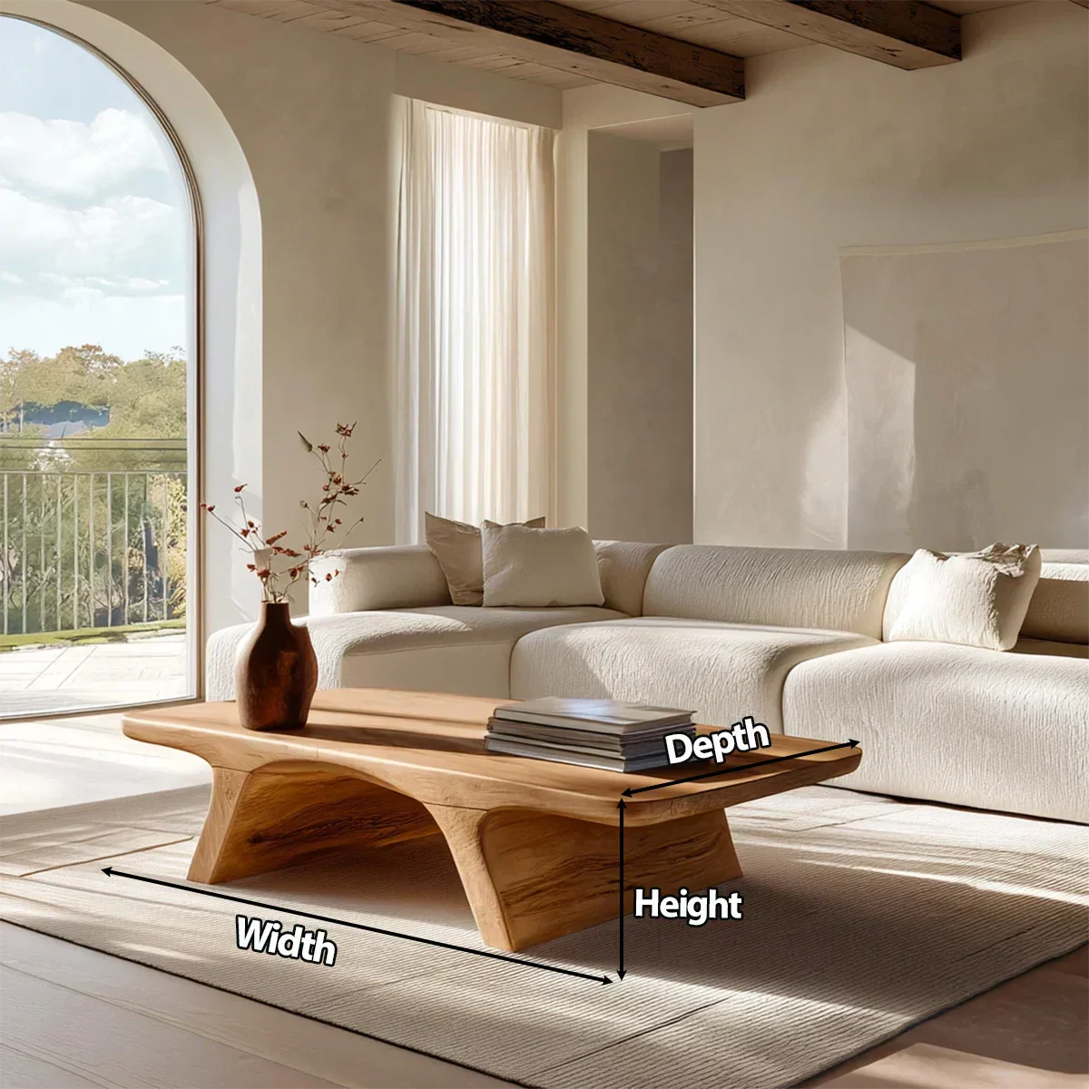 Low Profile Natural Solid Wood Coffee Table with Sculptural Base - Rustiracraft 