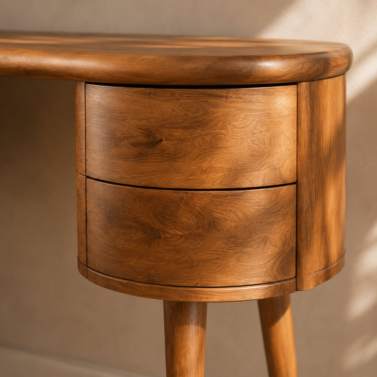 Makeup Vanity with Rounded Cylindrical Drawers in Natural Solid Wood - Rustiracraft