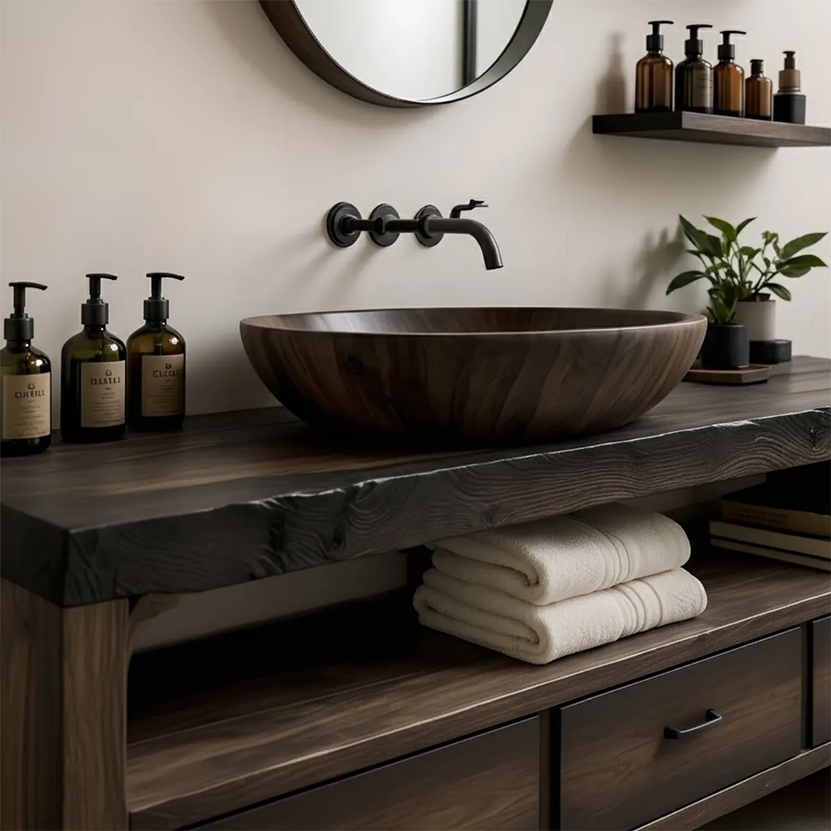 Midnight Oak Vanity – Modern Zen Solid Wood Bathroom - Rustiracraft 