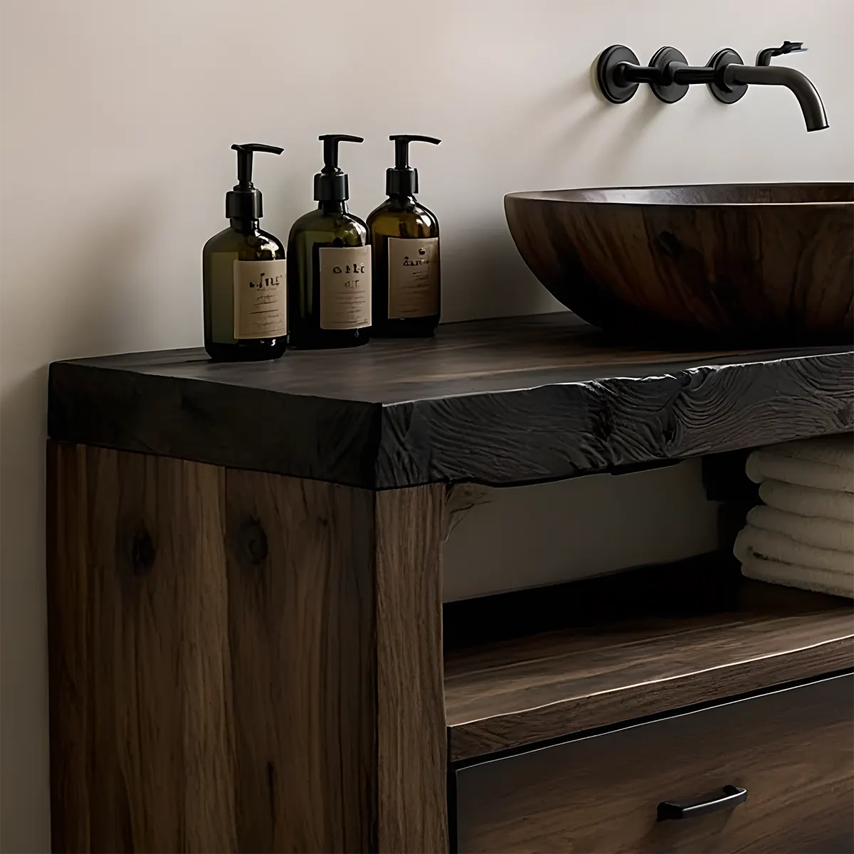 Midnight Oak Vanity – Modern Zen Solid Wood Bathroom - Rustiracraft 